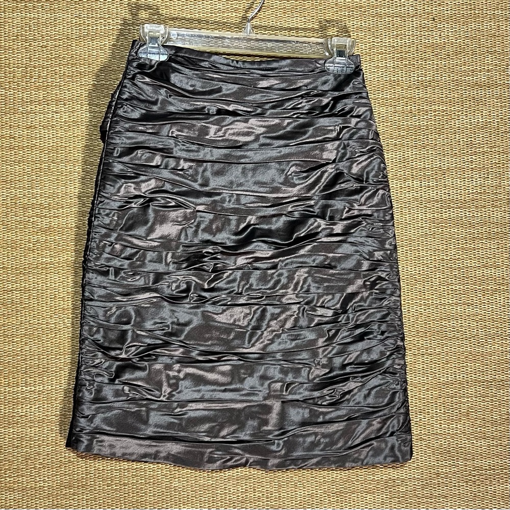 Rickie Freeman Teri Jon Silk Ruched Pencil Skirt Black Excellent Condition